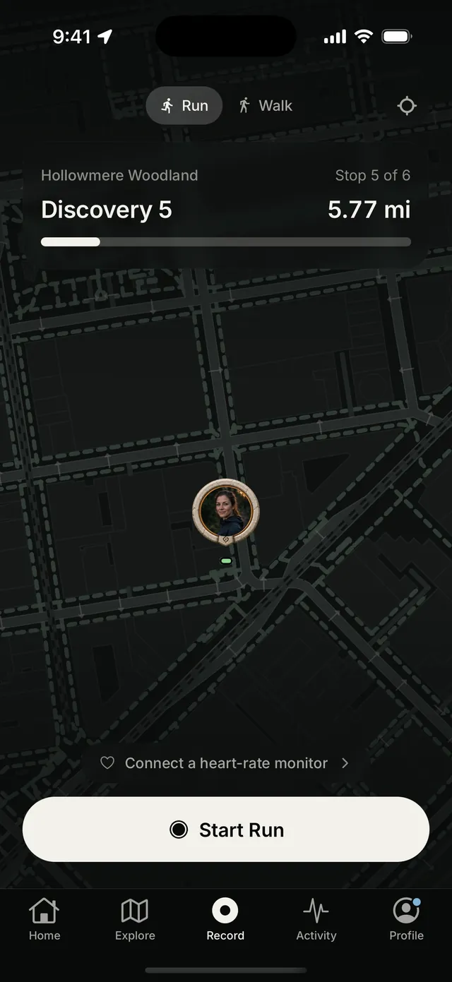 Starting a run or a walk in Waybound